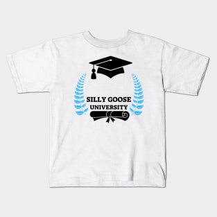 Silly Goose University - Black Design With Blue Details Kids T-Shirt